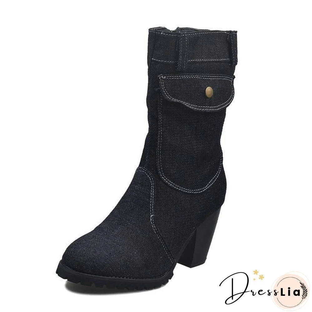 Women Denim Fabric Zipper Boot