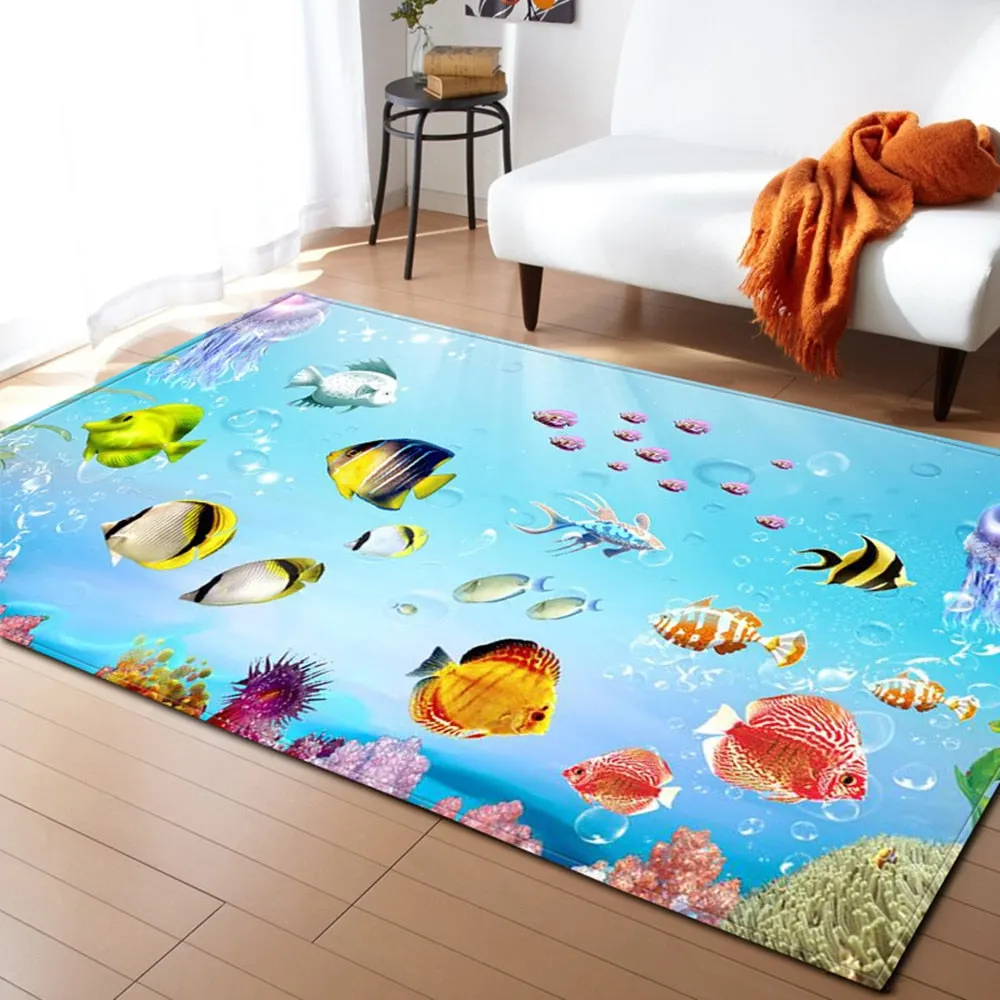 3D underwater world pattern living room coffee table decoration non-slip large carpet bedroom tatami mat children's room carpet