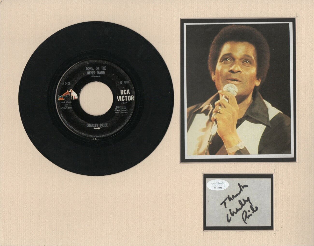 Charley Pride Signed Autograph Cut Signature Matted Photo Poster painting 45 Record JSA EE36632