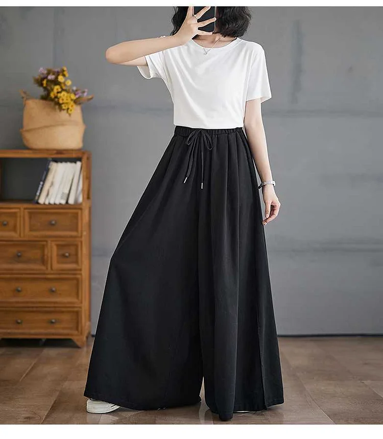 Vintage Loose Solid Color Wide Leg Pants