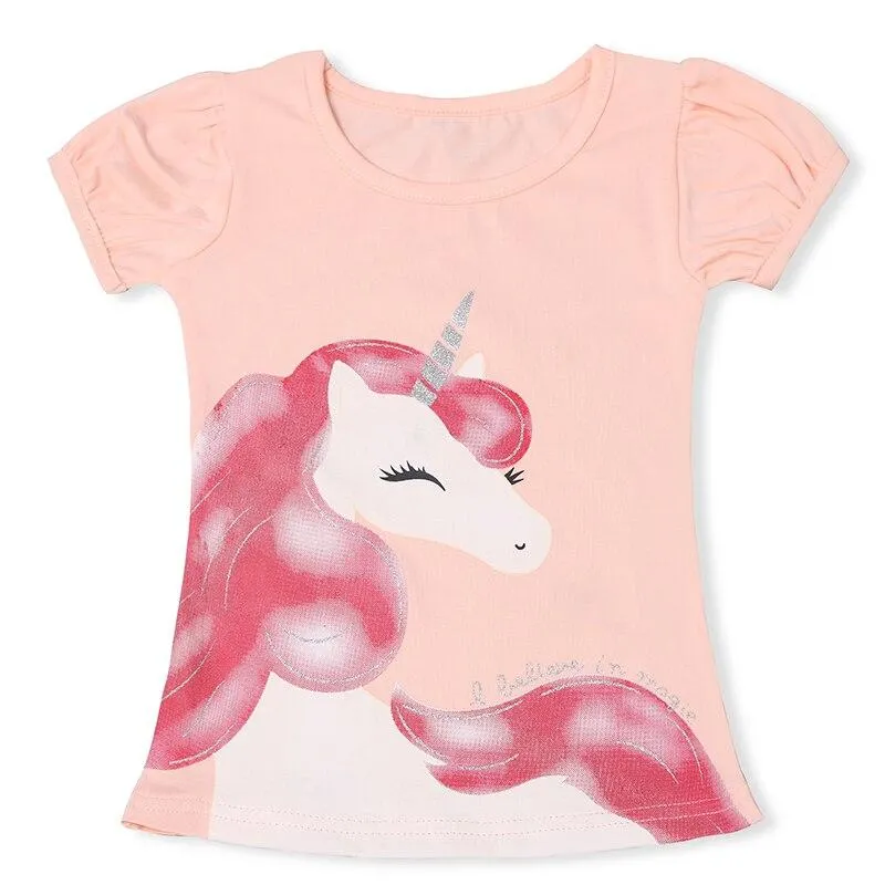 Fashion Unicorn Girls T-shirt Children Short Sleeves White Tees For Boys Baby Kids Cotton Tops For Girls Clothes 3 4 5 6 7 8 Yrs