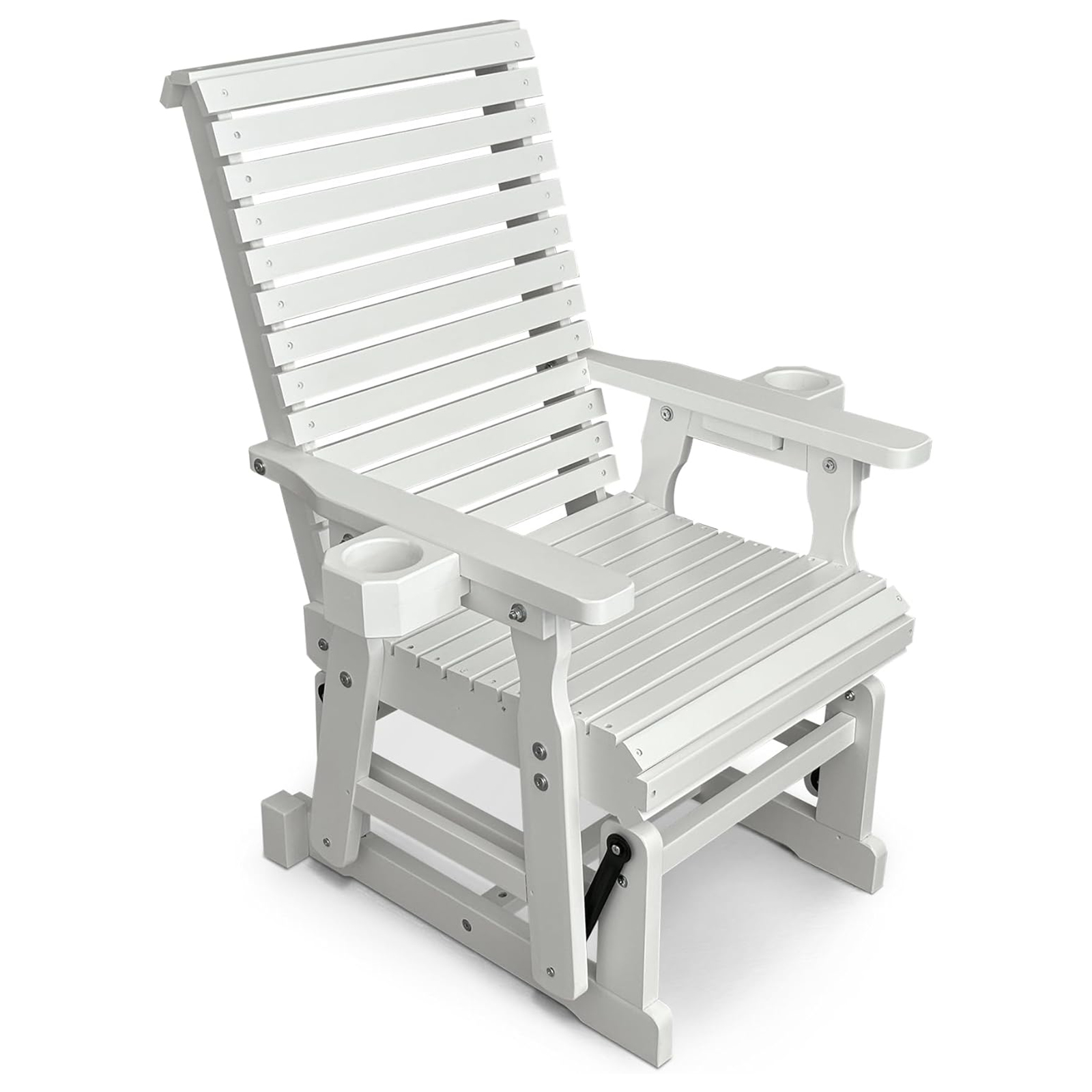 Outdoor White Wooden Porch Glider with Cup Holder - 1 Seater