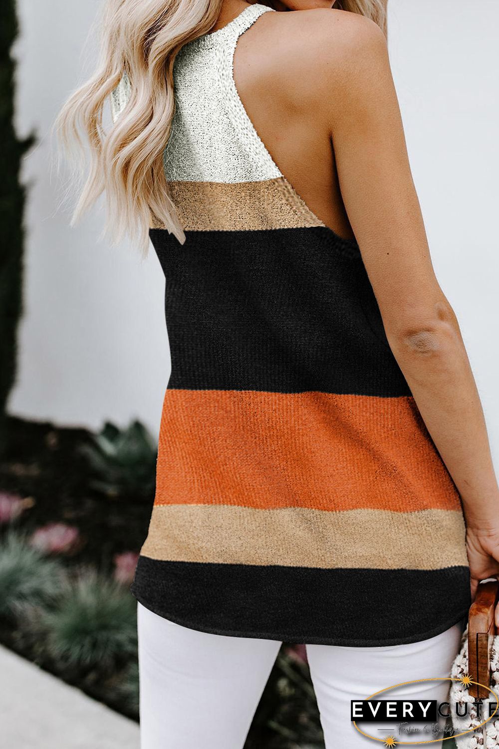 Orange Color Block Knitted Tank Top