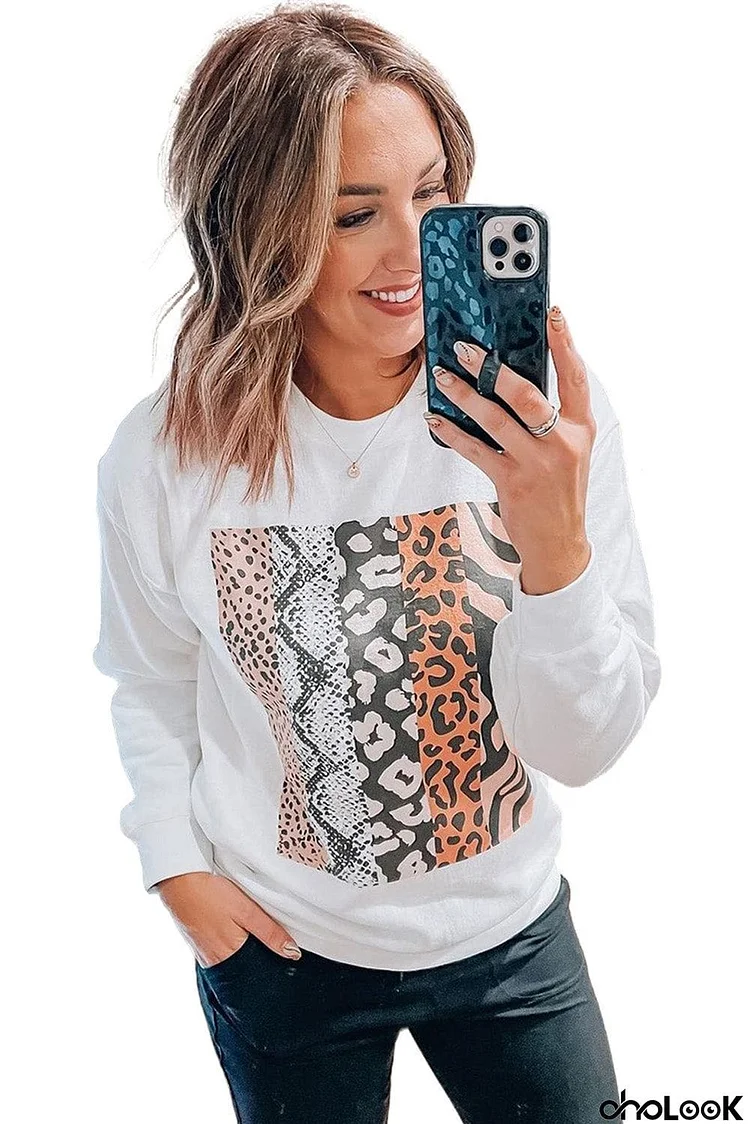 Crew Neck Animal Graphic Sweatshirt