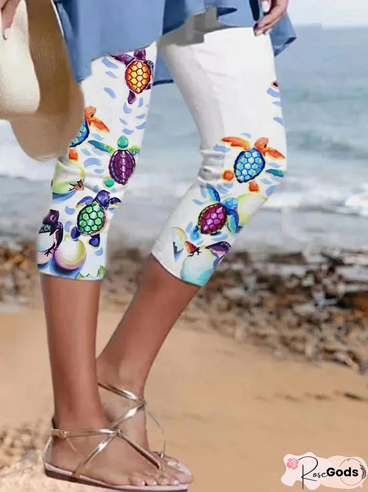 Women's Summer Sea Animal Turtle Print Casual Leggings