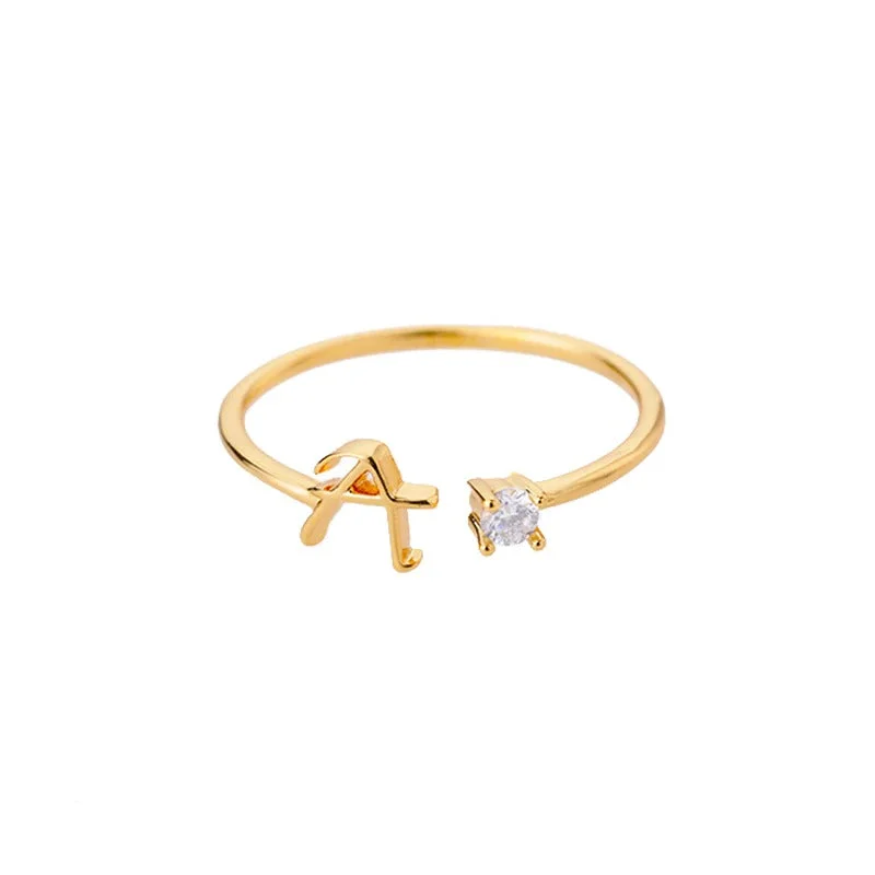 Personalized A-Z Initial Letter Adjustable Open Rings