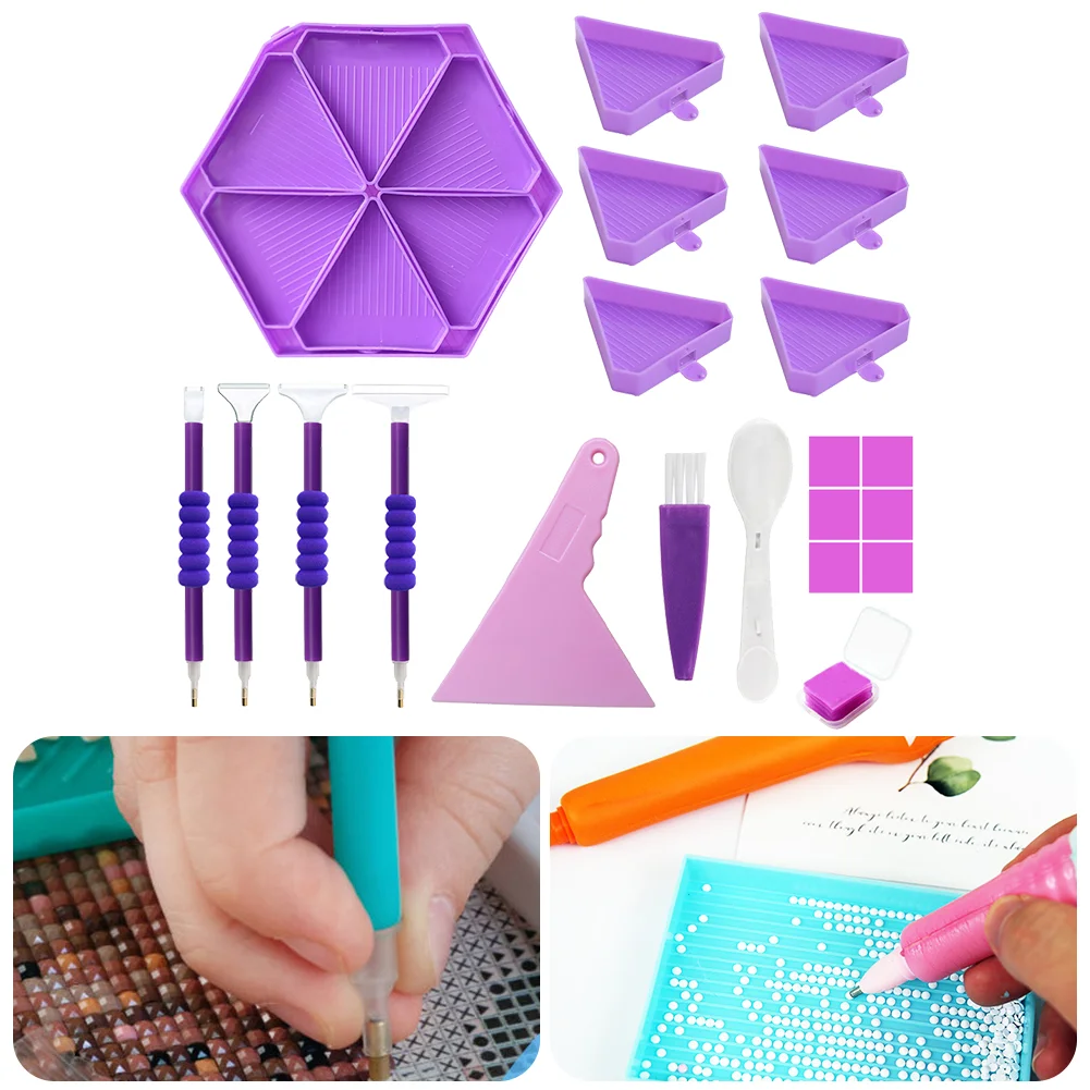 Diamond Painting Tool Accessory Tray Kit Art with Brush Spoon Pen Tips Glue Clay