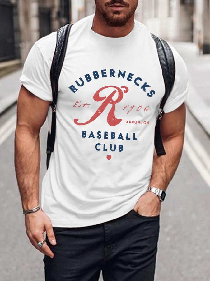 Men&#039;s Vintage Akron Rubbernecks Beavers Print T-Shirt