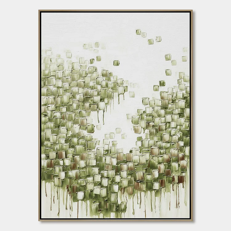 EMERALD CASCADE: Textured Abstract Green Oil Painting（Canvas painting）