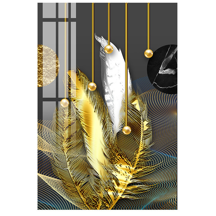 Modern light luxury art golden feather hanging painting