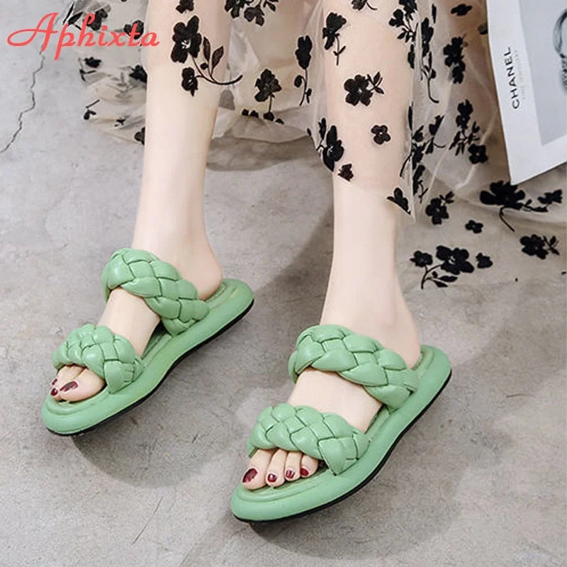 Aphixta Summer Black Bread Slides Women Platform With Slippers Fashion Peep Toe Mules Cool Beach Sandals Cross Flip Flops