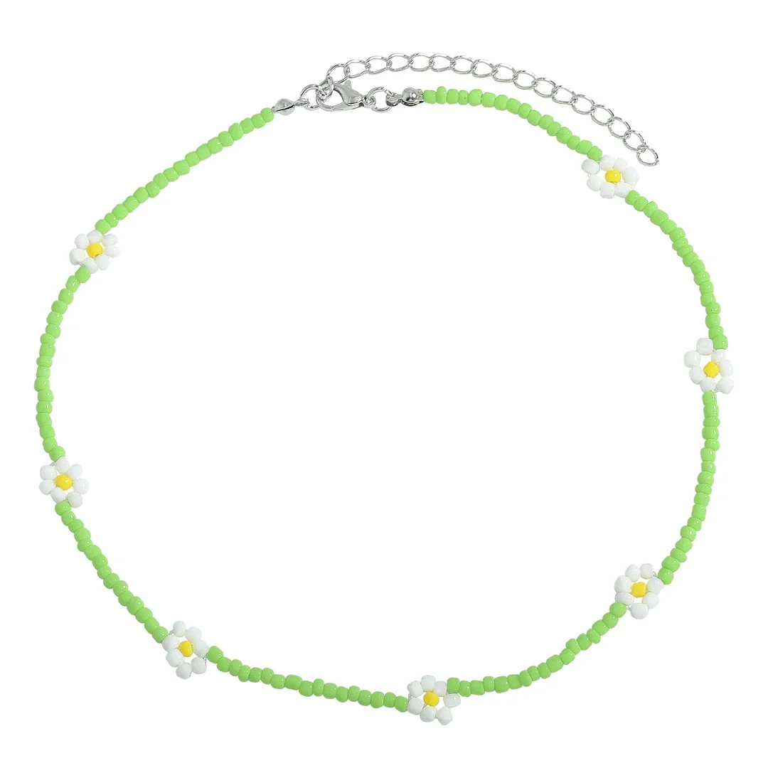 Dvacaman Bohemian Colorful Daisy Flowers Beaded Choker Necklace Korean Cute Statement Clavicle Necklace for Women Summer Jewelry