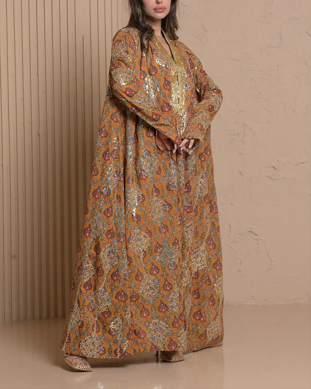 Women's V-Neck Sequin Print Kaftan Dress