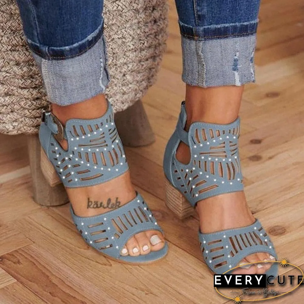 Sandals Women Shoes Summer Heel Pumps Fashion Female Solid Color Buckle Strap High Rome
