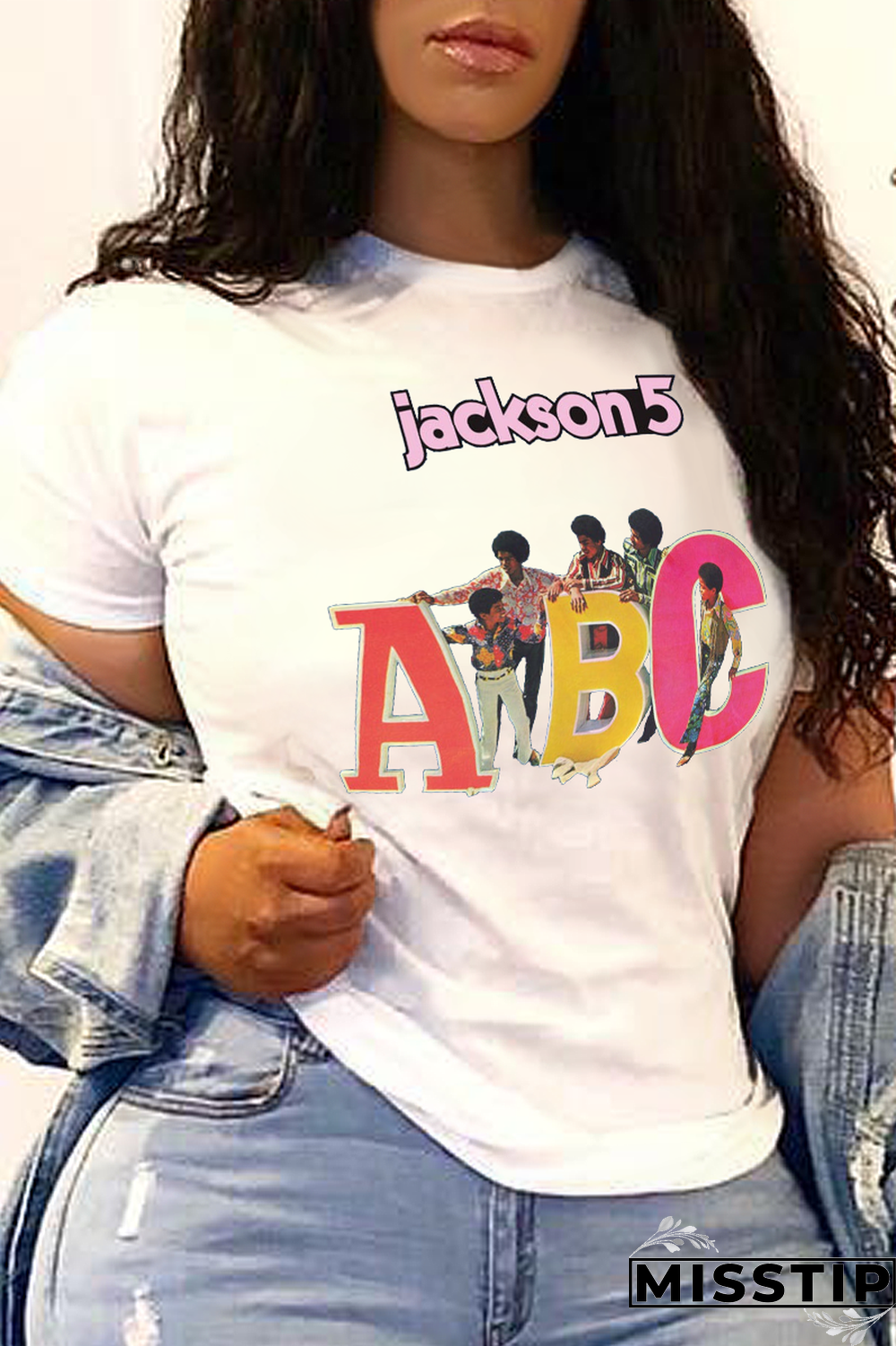 White Casual Daily Print Patchwork Letter O Neck T-Shirts