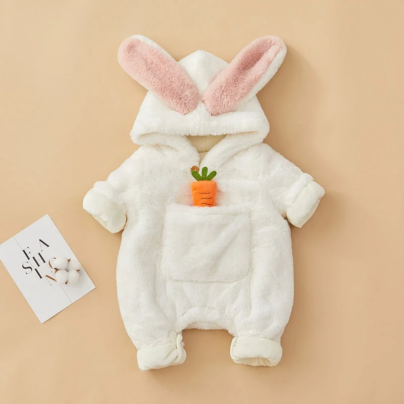 2021 Rabbit Onesies Baby Girl Pajamas Unisex Winter Warm Kids Sleepwear Animal Pyjamas Children Nightwear Newborn Girls Clothes