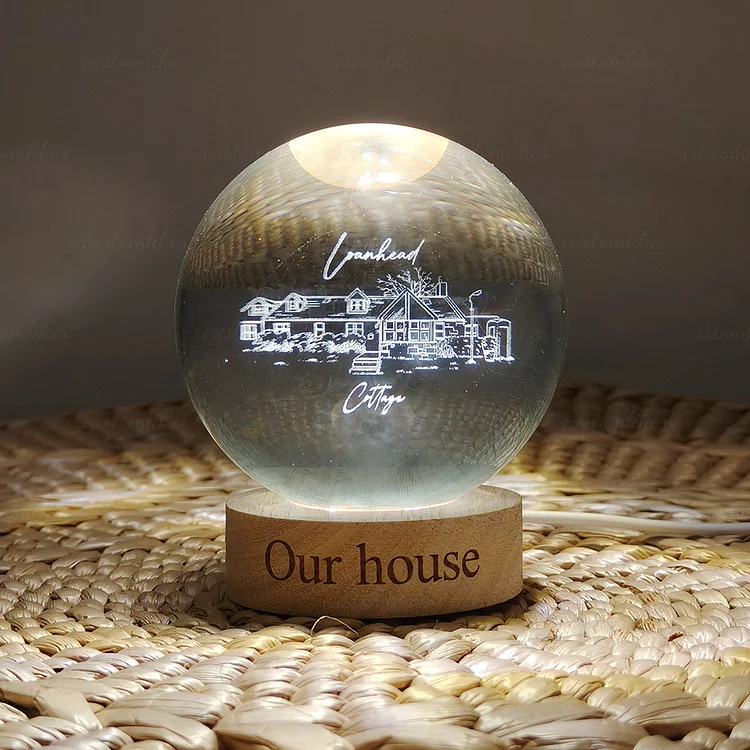 Custom House Portrait Glowing Crystal Keepsake