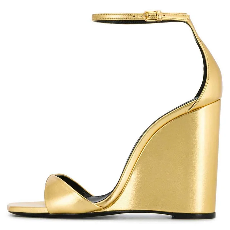 Gold Wedge Ankle Strap Sandals Vdcoo