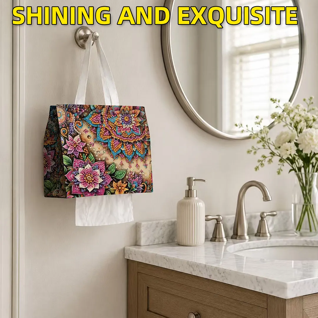Diamond Tissue Organizer Exquisite Craftsmanship for Bathroom Bedroom Decor (Mandala)