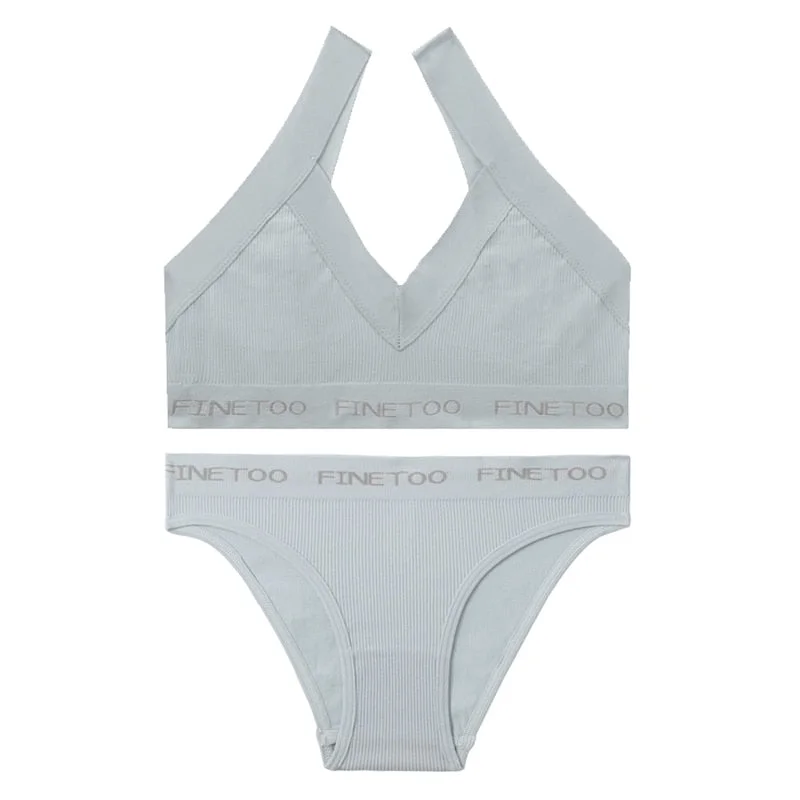 FINETOO Seamless Bra Set Women Deep V Tops Fashion Letter Panties M-XL Ladies Underwear Suit Tube Top Female Briefs Lingerie Set