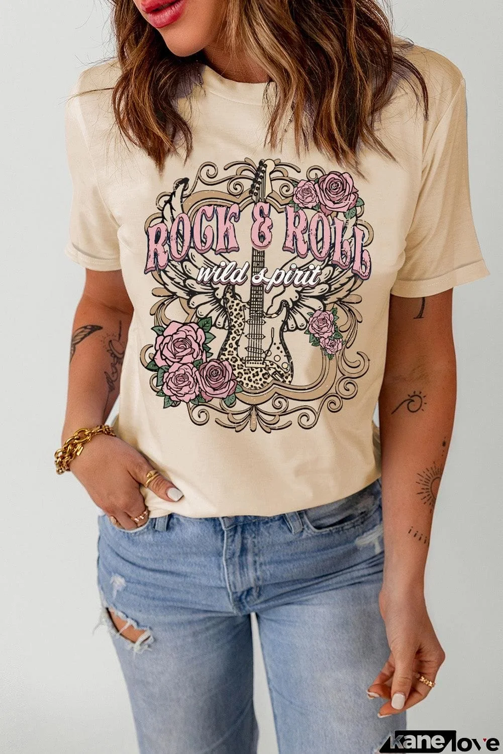 ROCK & ROLL Graphic Cuffed Short Sleeve Tee