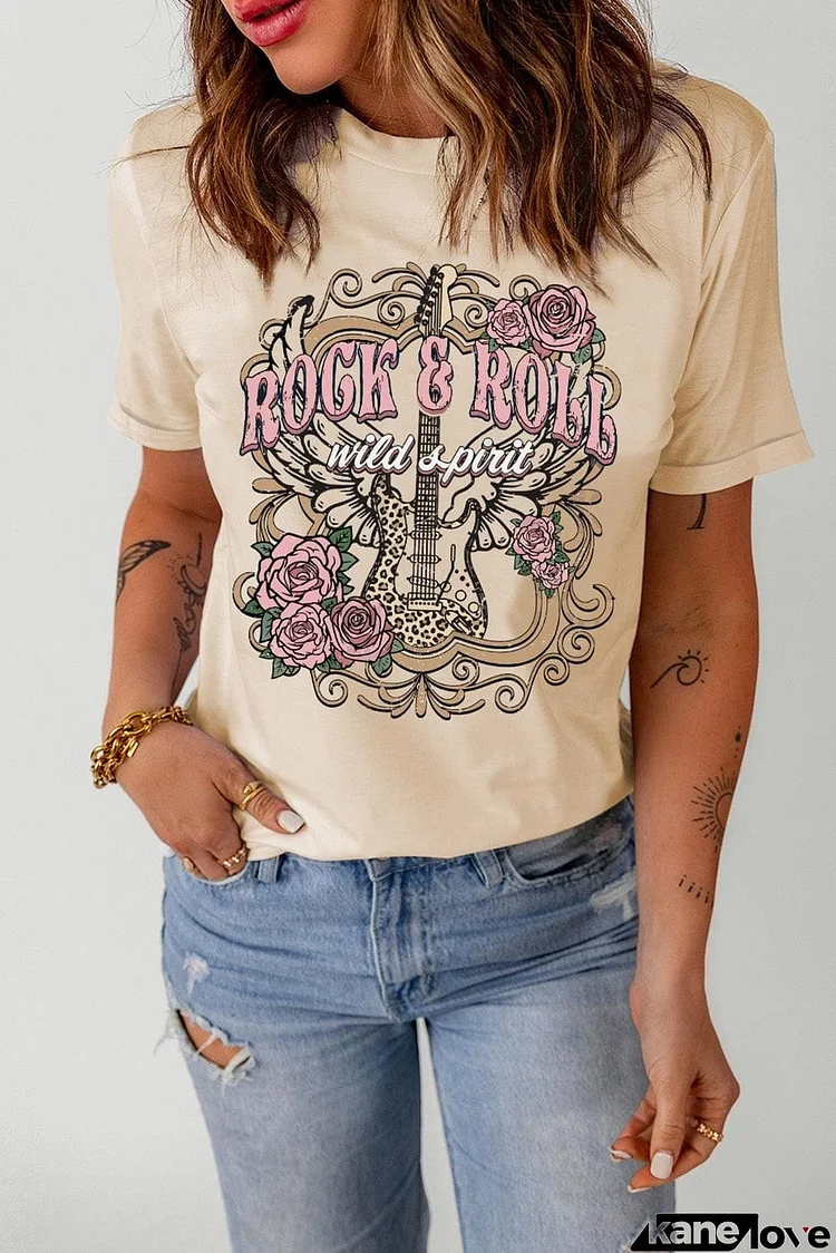 ROCK & ROLL Graphic Cuffed Short Sleeve Tee