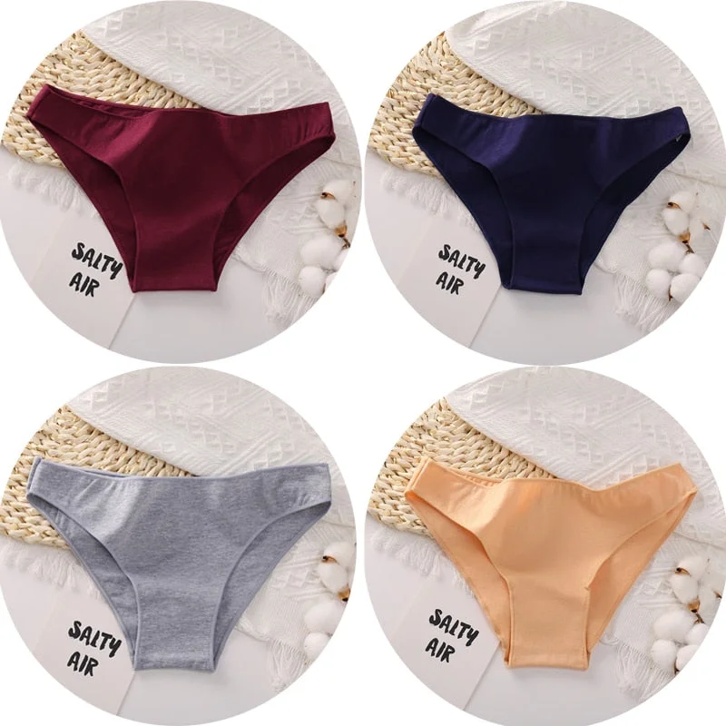 4PCS/Set Women Cotton Panties Sexy Low Waist Female Underpants Solid Elasticity Comfortable Underwear Women Panty Lingerie M-XXL