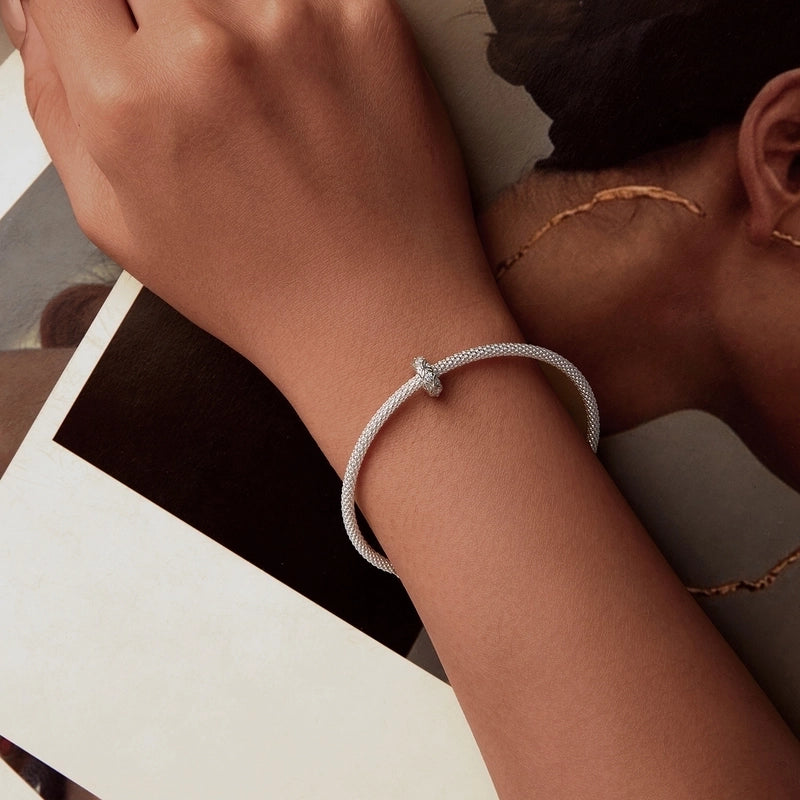 Aifule Retro Embossed Pattern Silicone Spacer Beads S925 Sterling Silver DIY Classical Bracelet Positioning Bead Ornament