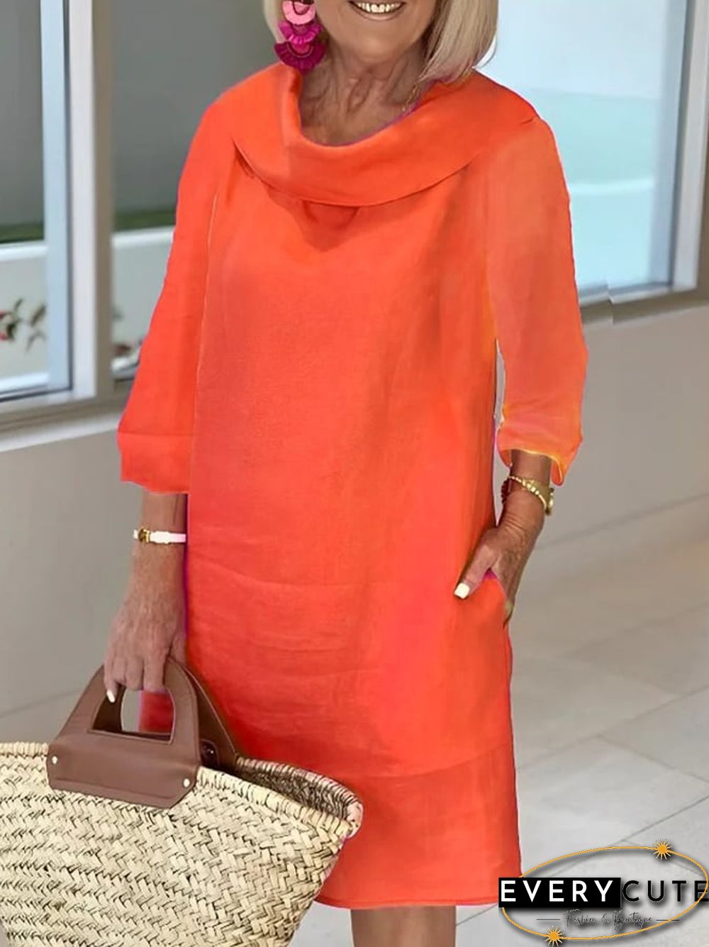 Women's Casual Solid Color Long sleeve Midi Dress