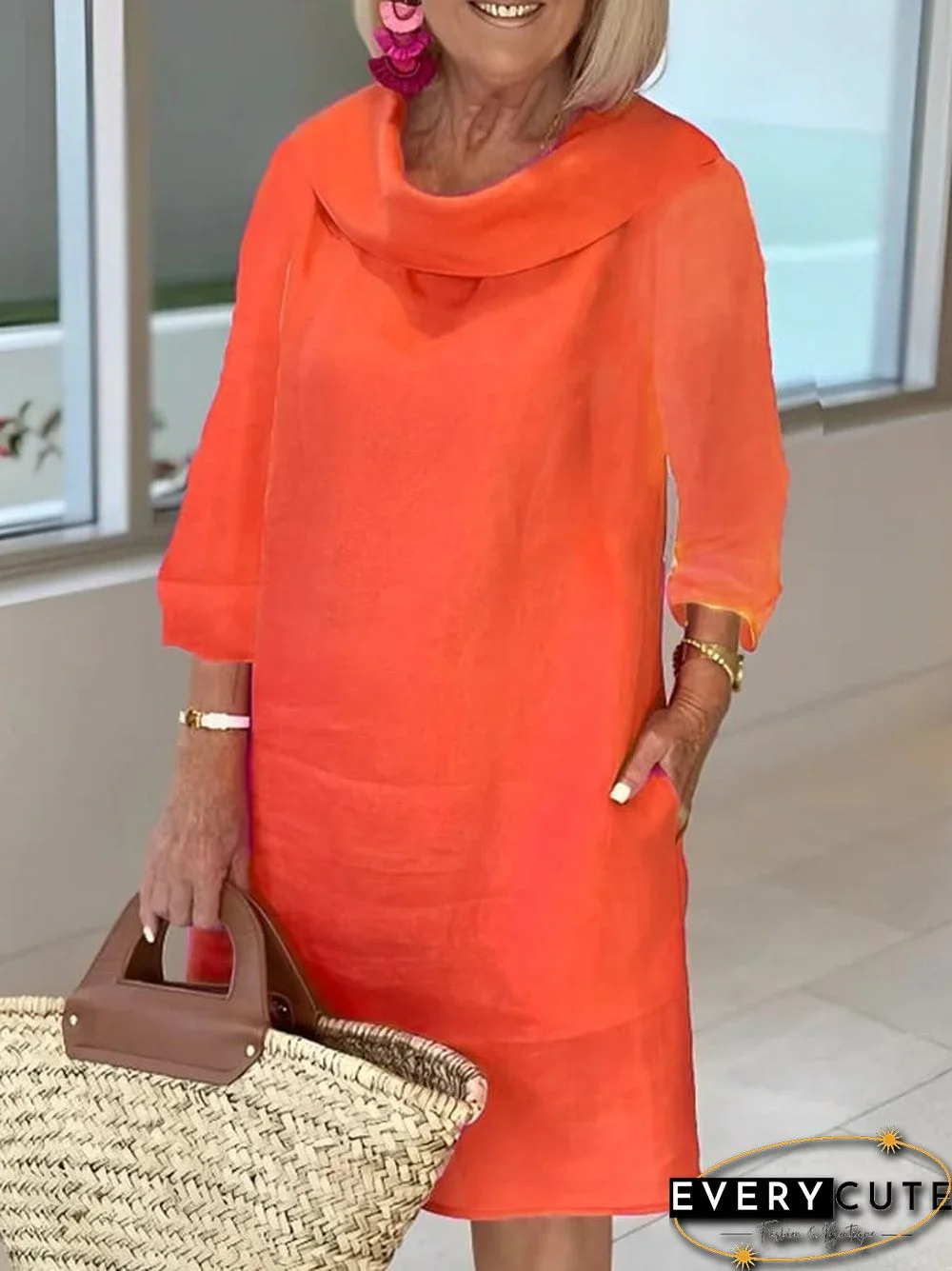 Women's Casual Solid Color Long sleeve Midi Dress