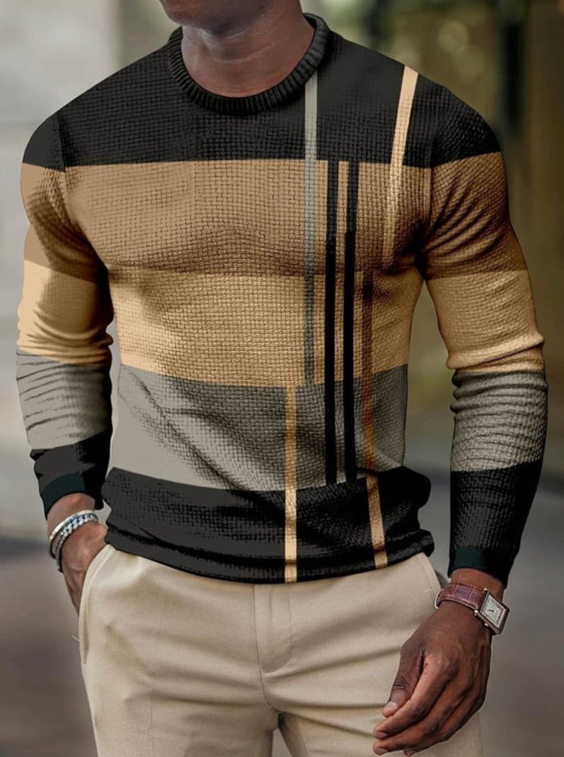 Long Sleeve Fashion Contrast Color Round Neck Men's Top
