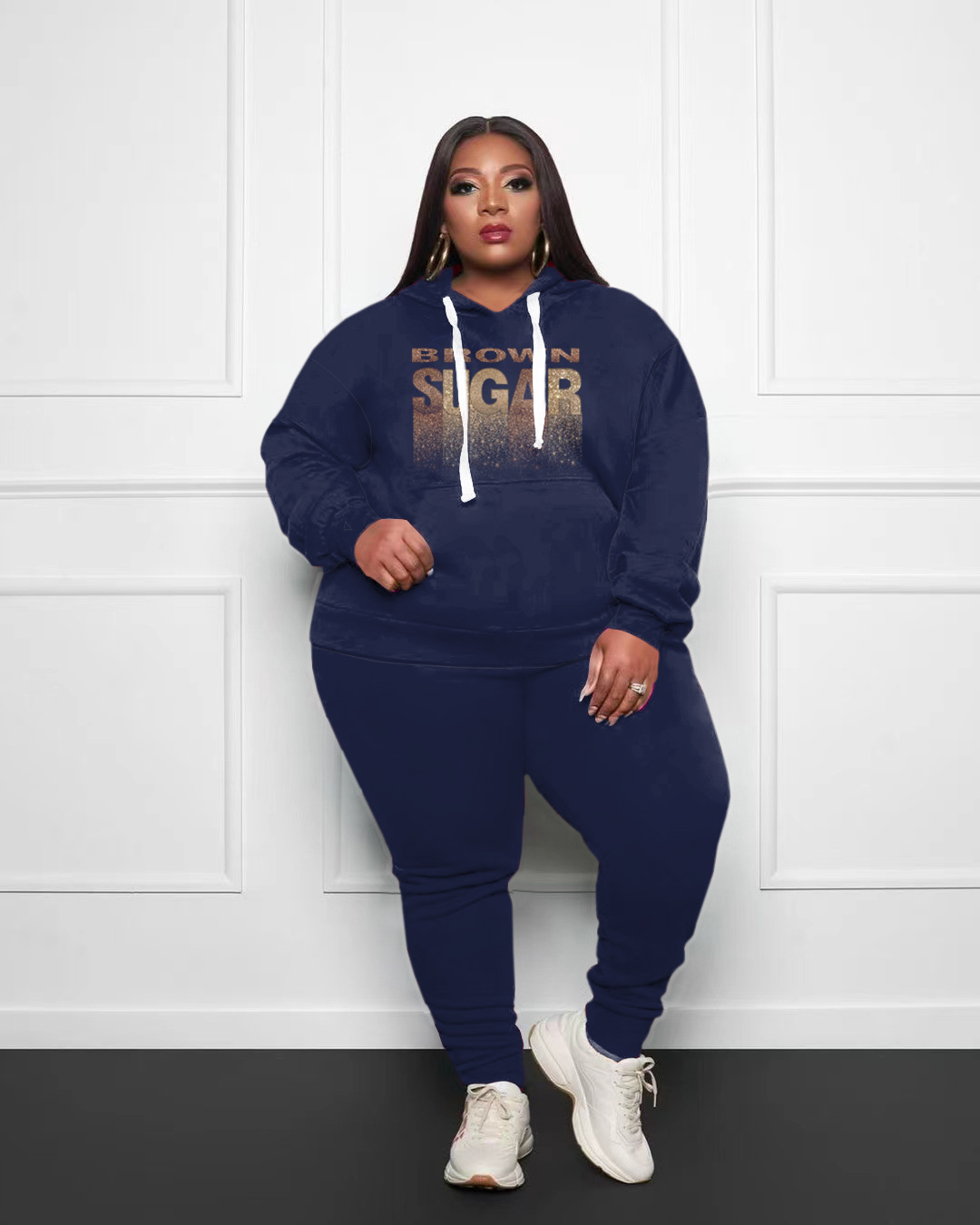 Women's Plus Size Brown Suger Baby Hoodie Set