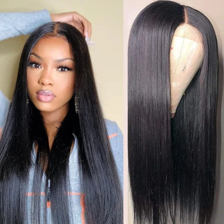 T Part Wig 13x4x1 Straight Lace Front Wigs Brazilian Virgin Human Hair Wigs for Black Women Pre Plucked with Baby Hair Natural Color