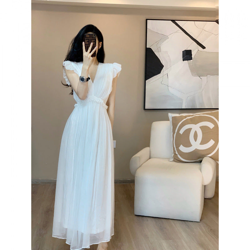 Aiertu black sweater dress outfit French Style Dress Women's Summer Elegant Waist Slimming White Fairy Dress aiertu