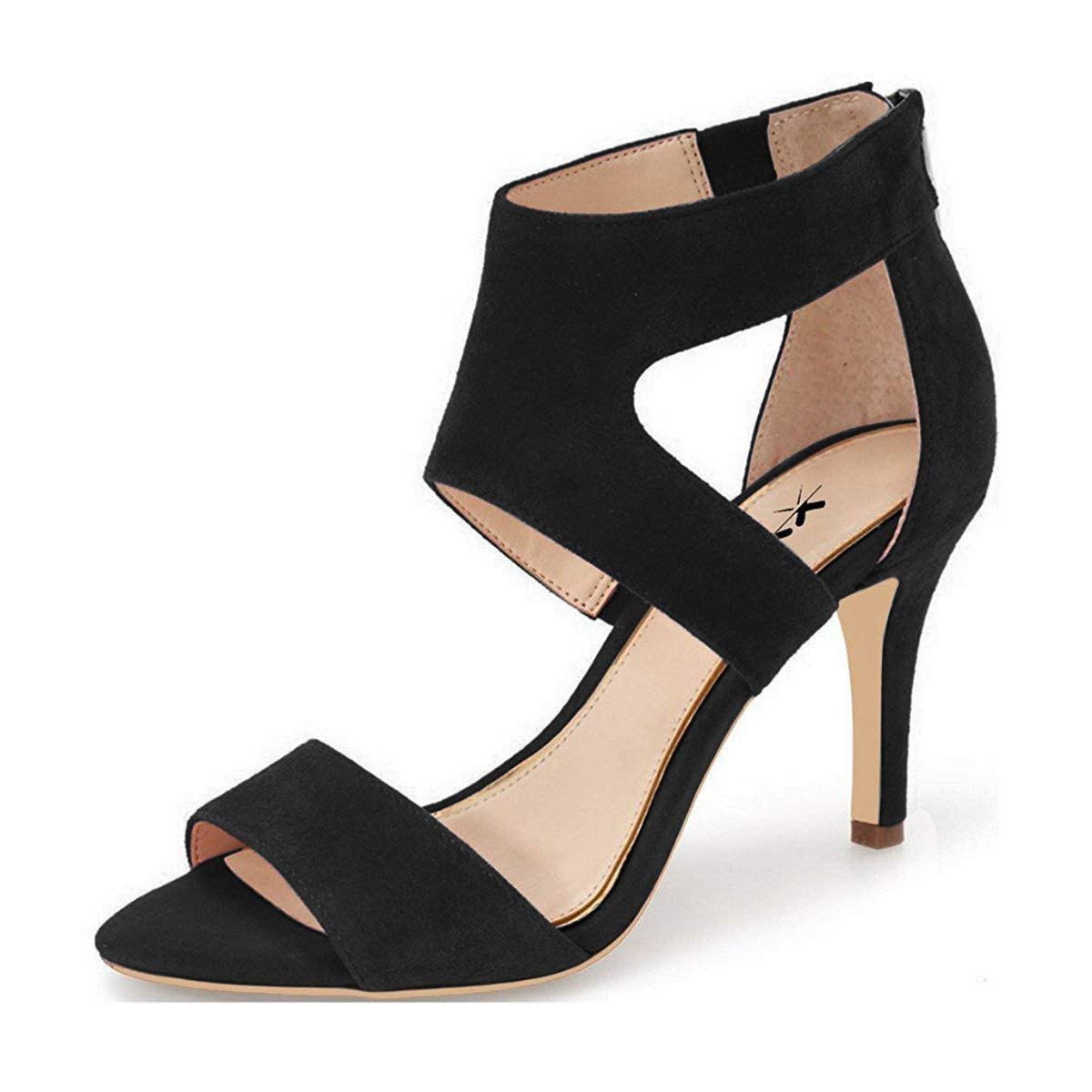 Black Faux Suede Open Toe Stiletto Heel Cut Out Sandals Nicepairs