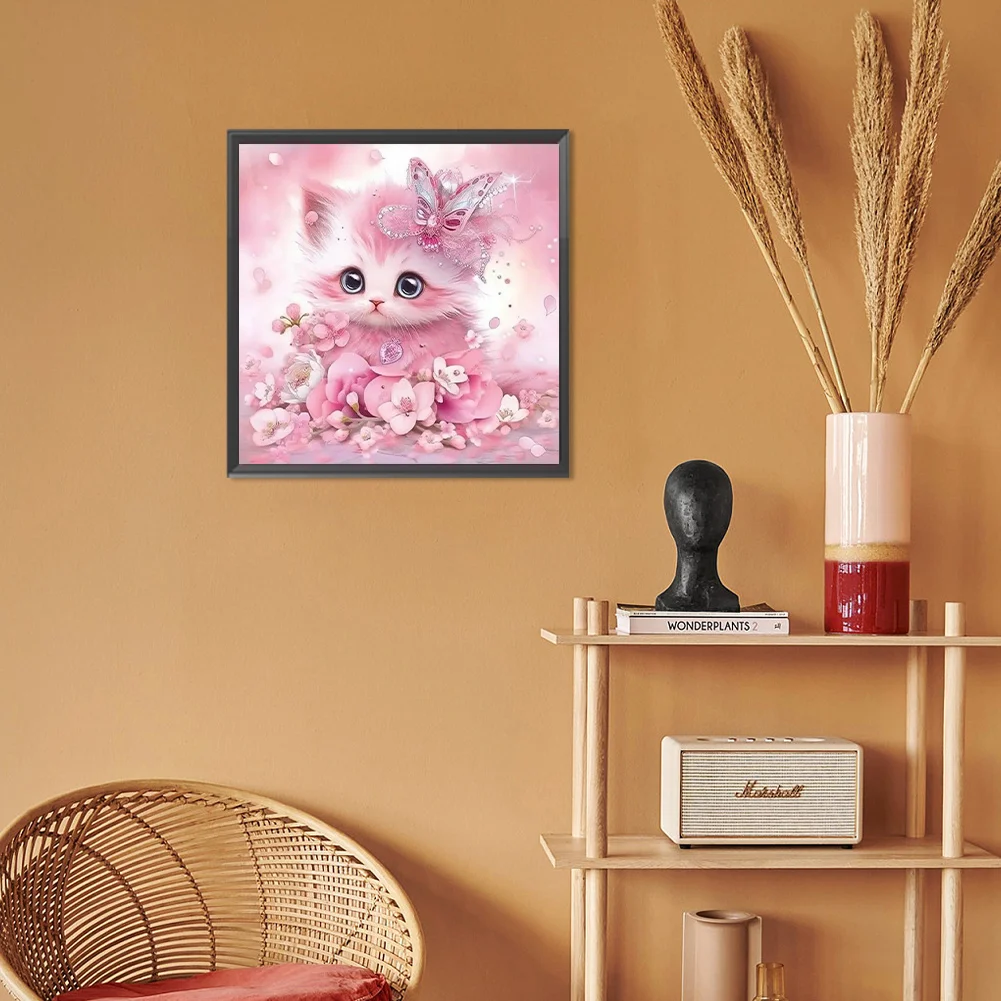 Diamond Painting - Full Round Drill - Pink Cute Cat(Canvas|30*30cm)