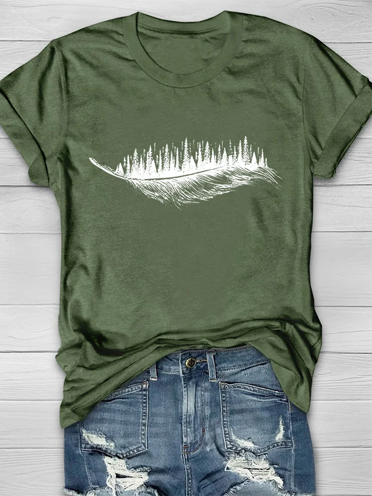 Eagerlys Feather Printed Cozy T-shirt Eagerlys