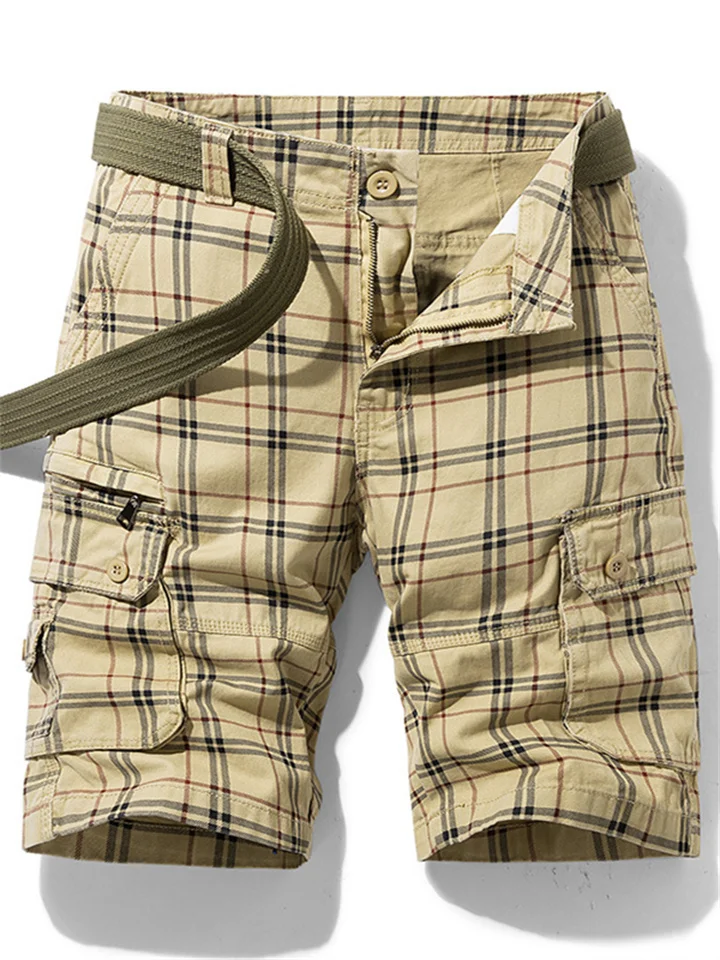 New Cotton Summer Men's Shorts Casual Sports Workwear Five-minute Pants Simple Plaid Slim Chinese Pants Multi-pocket Pants