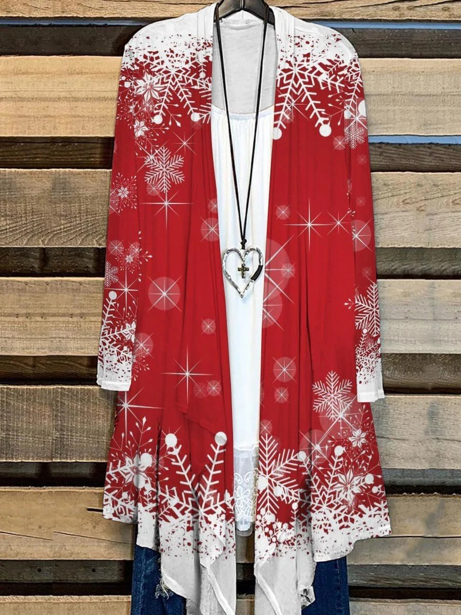 Women Long Sleeve Printed Christmas Simple Cardigan