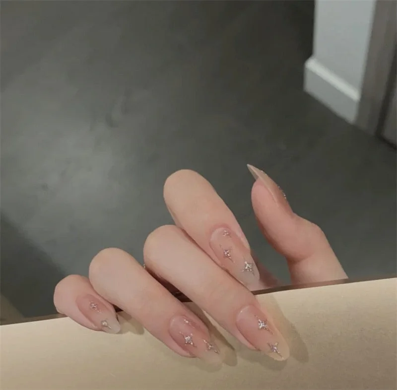 24pcs Aesthetic Northern Lights stiletto nail tips Simple Fashion Lasting Fake Nails Wearable Full Cover Finished Fingernails TY-Nail Inspo