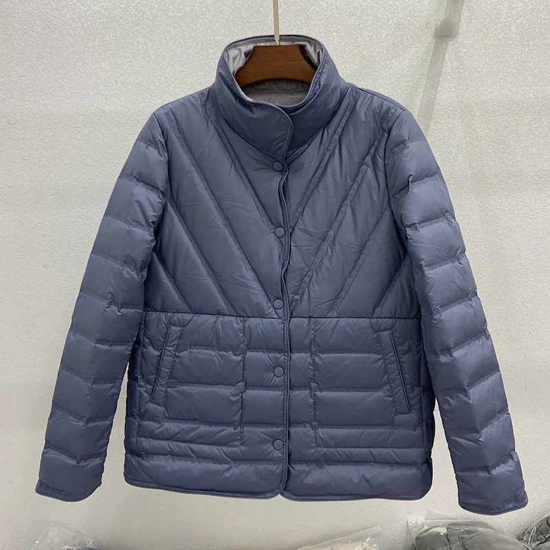 Woherb Double-Sided Double-Color Wear Winter Standing Collar Light Down Jacket Female Short Rubber White Duck Velvet Warm Coat Tide-Outfit Ideas