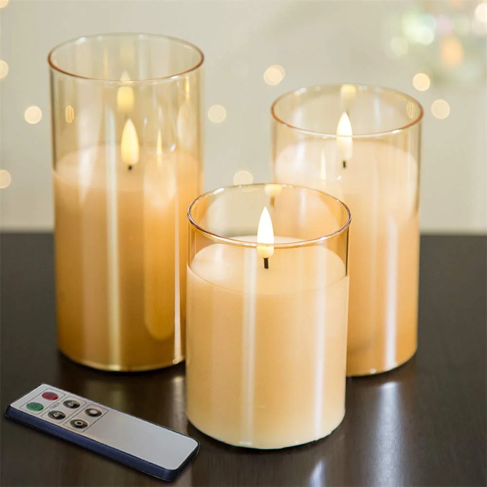 Glass Flameless Candles with Remote Battery Operated Flickering LED