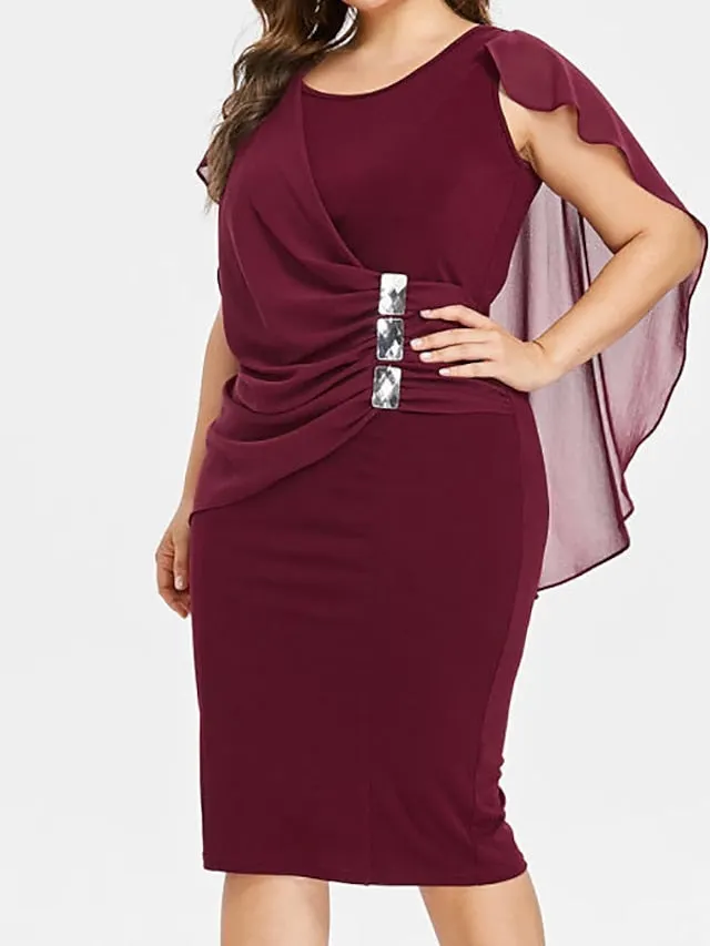 Womens Dress Plus Size Party Solid Color Crew neck Short sleeve Fall Spring Elegant Prom