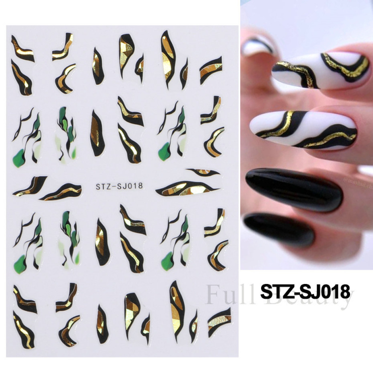 Bayoumowers Pink Marble 3D Nail Stickers Ink Blooming Geometry Lines Adhesive Sliders Watercolor Flower Leaves Nail Art Decals LASTZ-SJ031