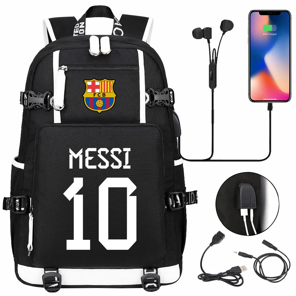 Buzzdaisy Score Big with Lionel Messi Backpack - Fits 15-inch Laptop, USB Charging, Multi-Pocket Capacity