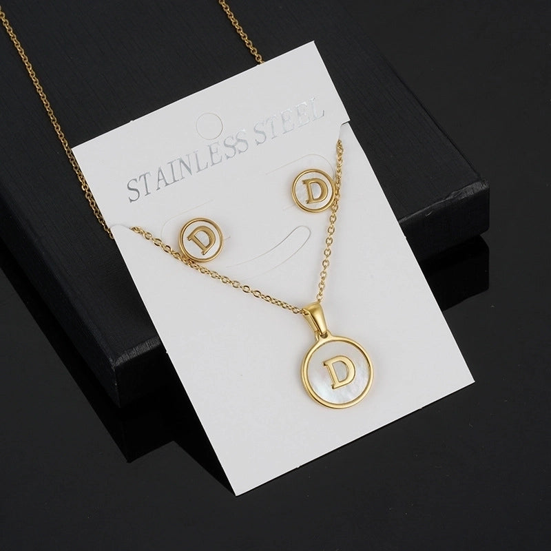 Minimalist Round Letter 304 Stainless Steel Shell 18K Gold Plated Gold Plated Stainless Steel Jewelry Sets
