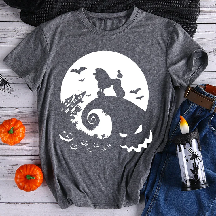 Halloween poodle dog and moon t shirt tee