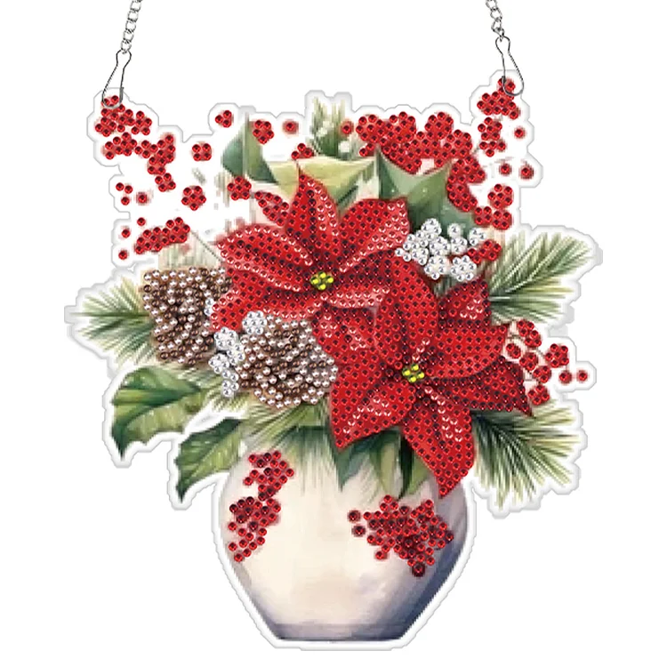 Acrylic Christmas Bouquet Single-Sided Round Diamond Painting Hanging Pendant