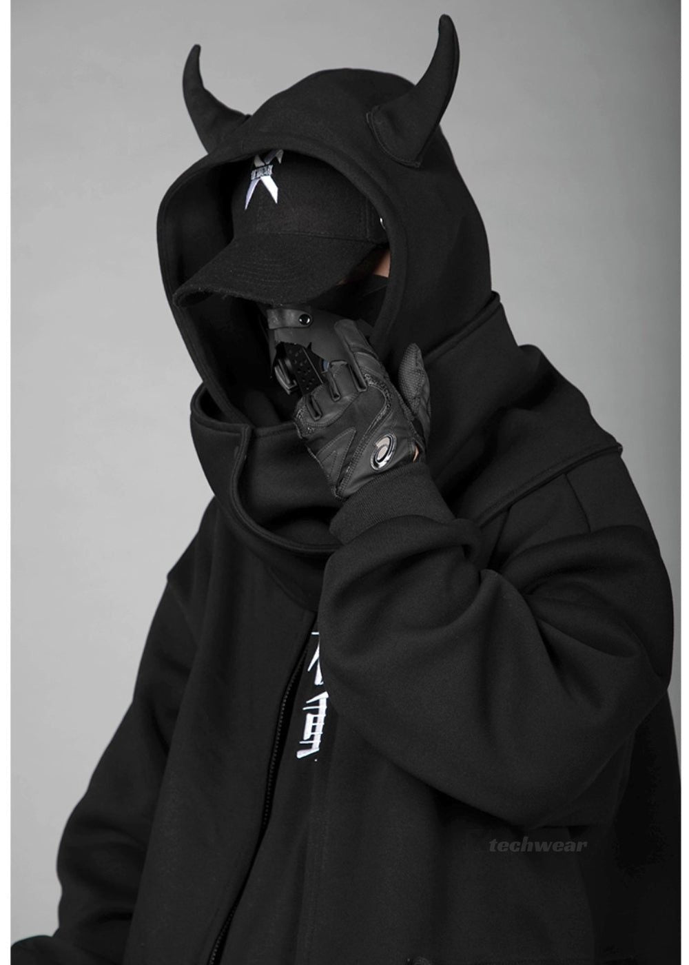 ワンピース Handmade Black Devil Mask Hoodie Dress Gothic Black Devil Horn Hooded Dress – GTHIC
