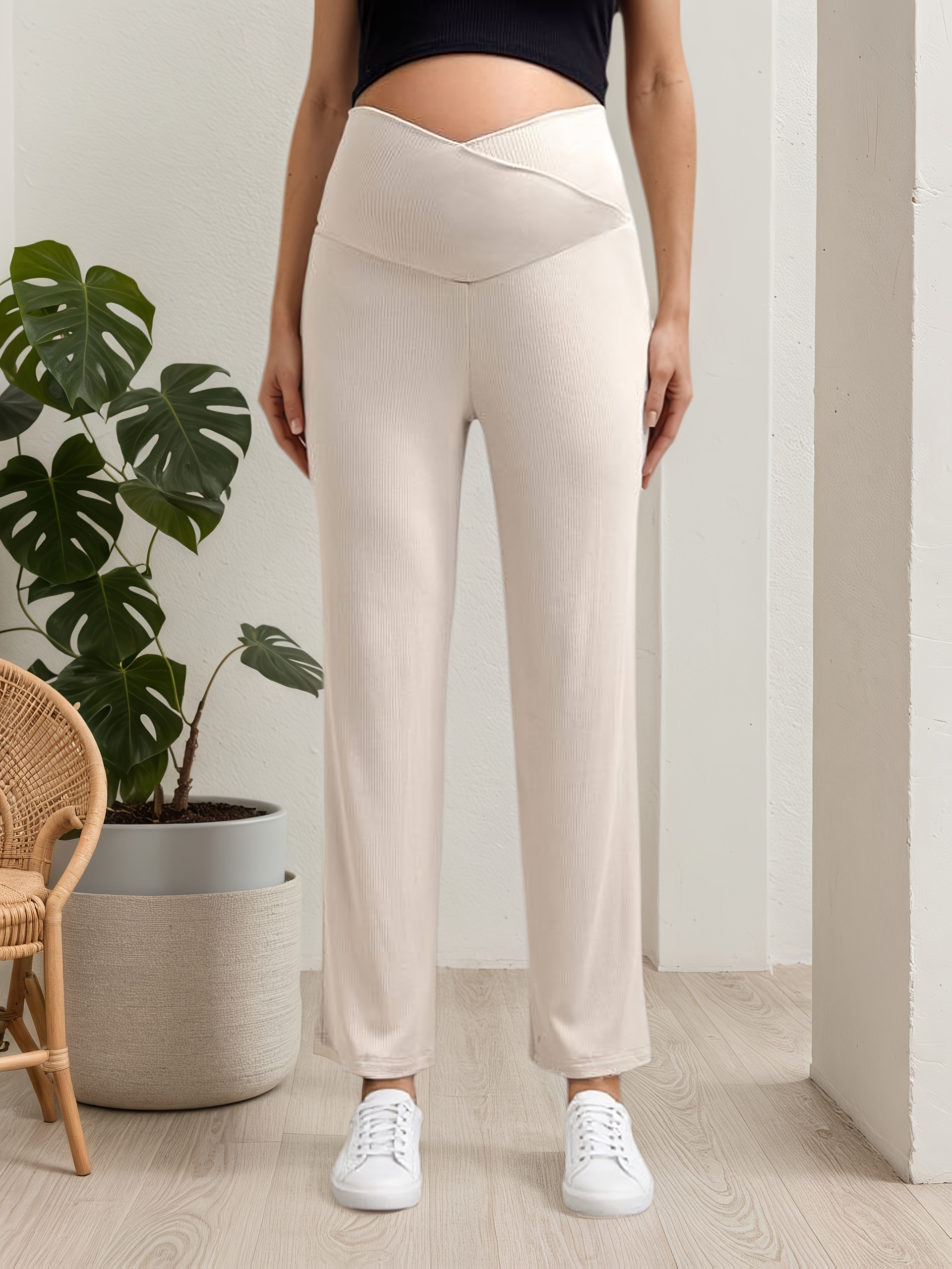 High-Waist Maternity Leggings - Stretchy, Comfortable & Versatile Wide-Leg Pants With Cross-Front Design For Pregnant Women, Ideal For Outdoor Activities, Maternity Clothe | IFYHOME